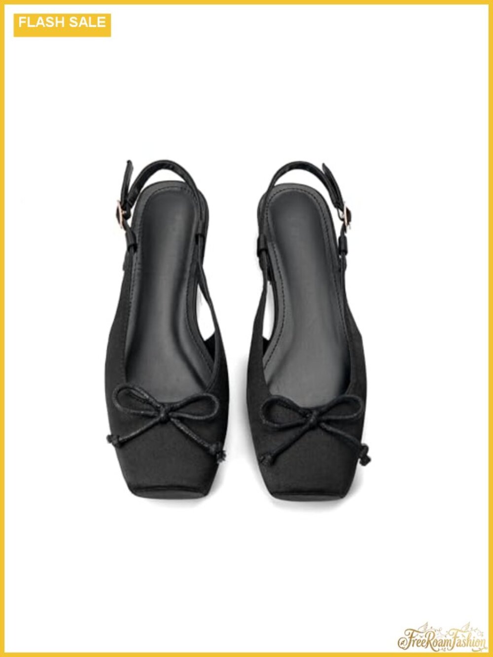 Women's Satin Slingback Ballet Flats Square Toe Bow Ankle Buckle